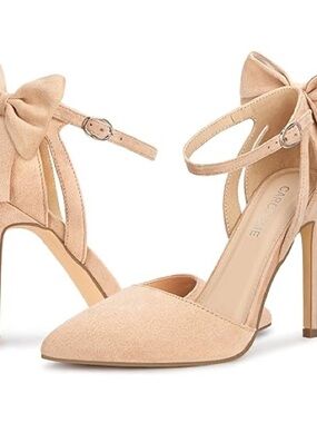 Carcuume Women's Closed Toe Heels Bow Stiletto Pointed Toe Pumps